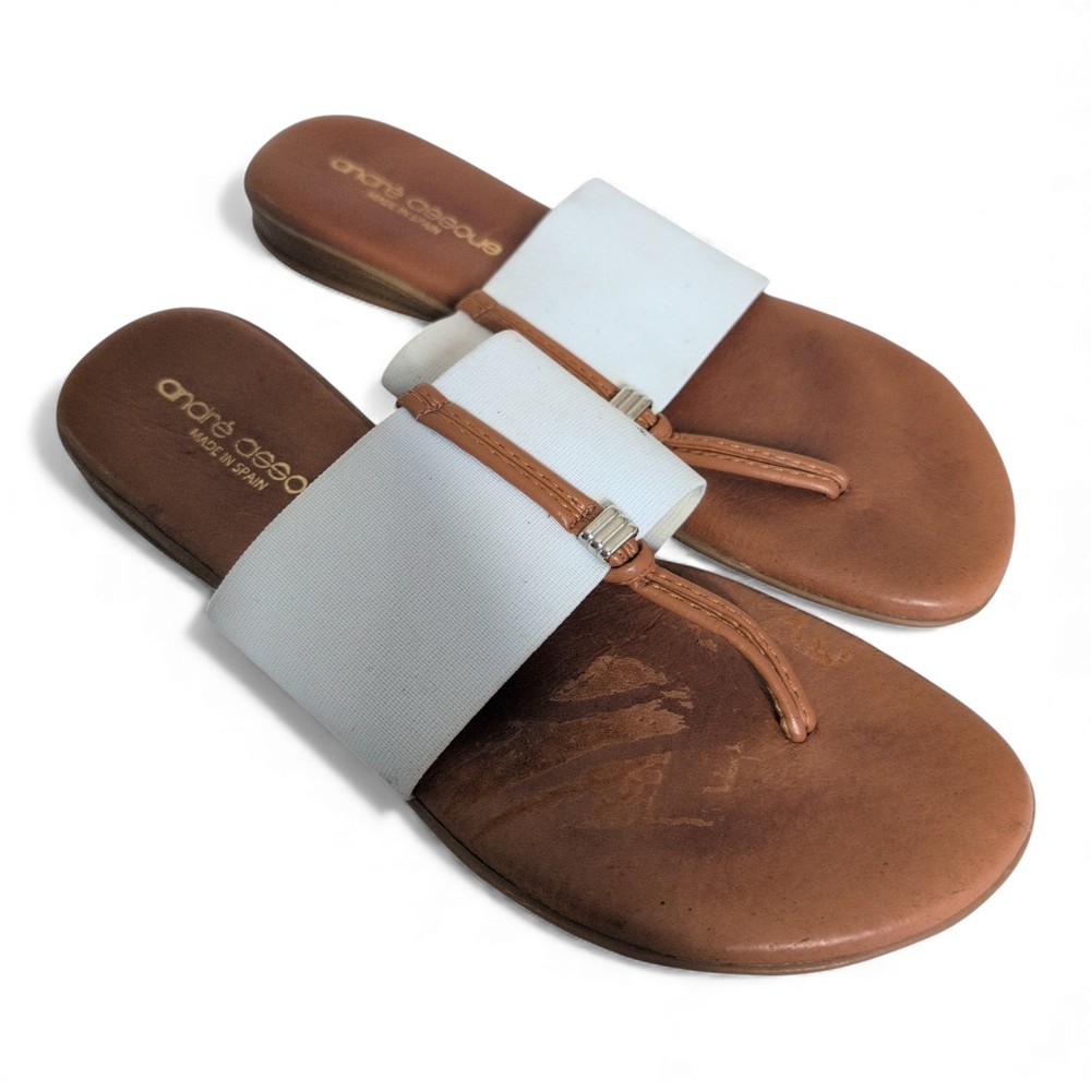 Andre Assoue‎ Brown Leather Slide Sandals Size 7